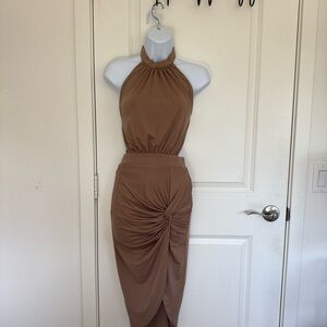Miss Avenue Tan Dress with Zipper Detail